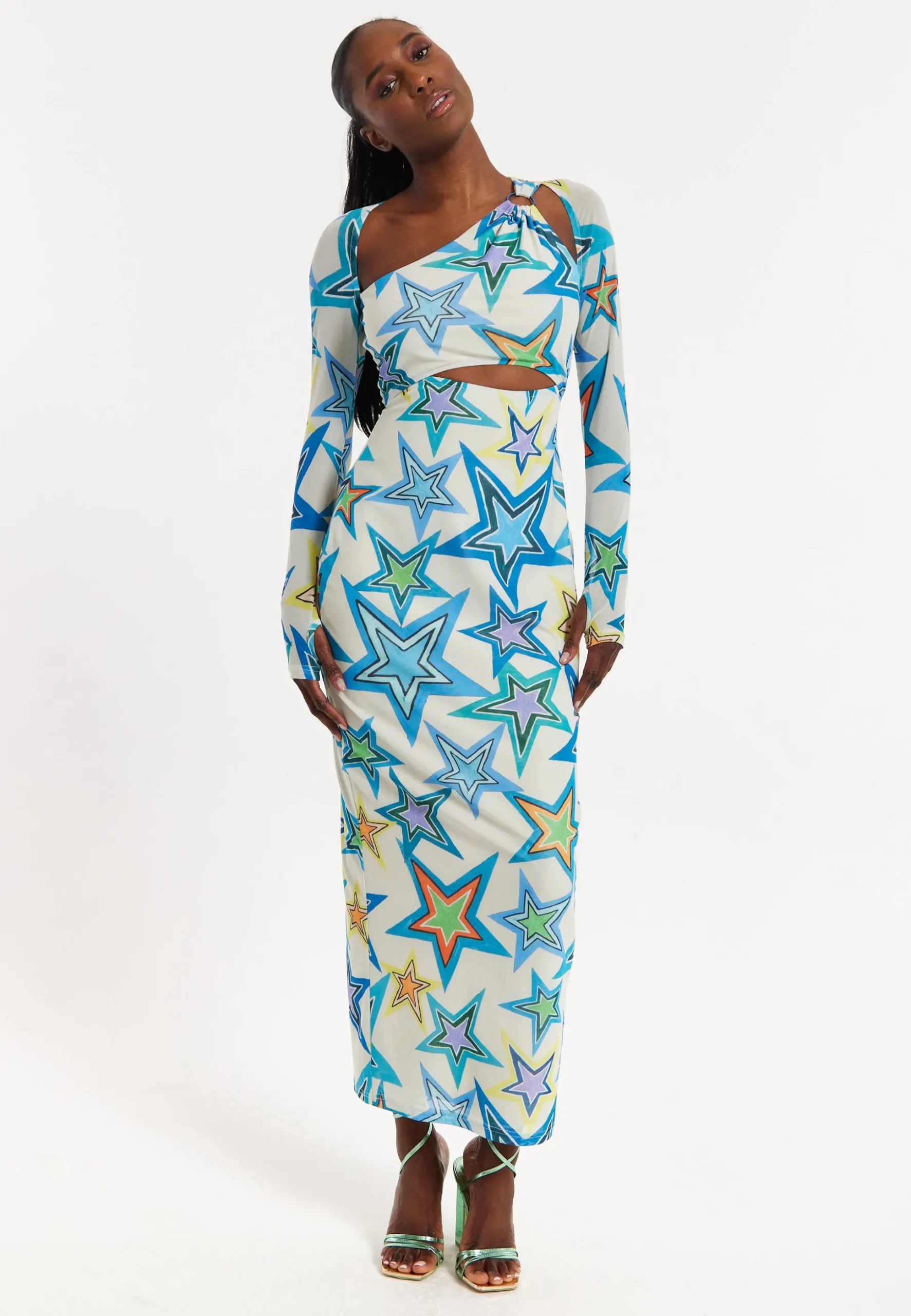 House of Holland Star Print Maxi Dress With Cut Out Details