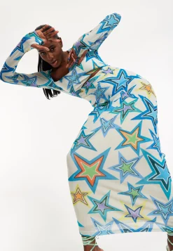 House of Holland Star Print Maxi Dress With Cut Out Details