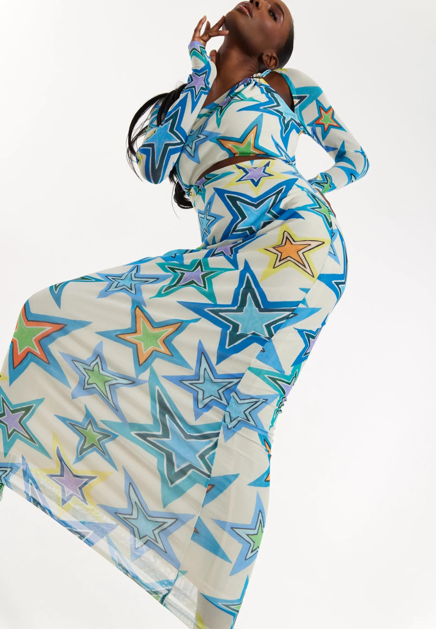 House of Holland Star Print Maxi Dress With Cut Out Details