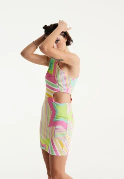 House Of Holland Star Print Mini Jersey Dress With Cut Out