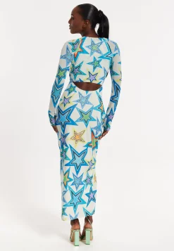 House of Holland Star Print Maxi Dress With Cut Out Details