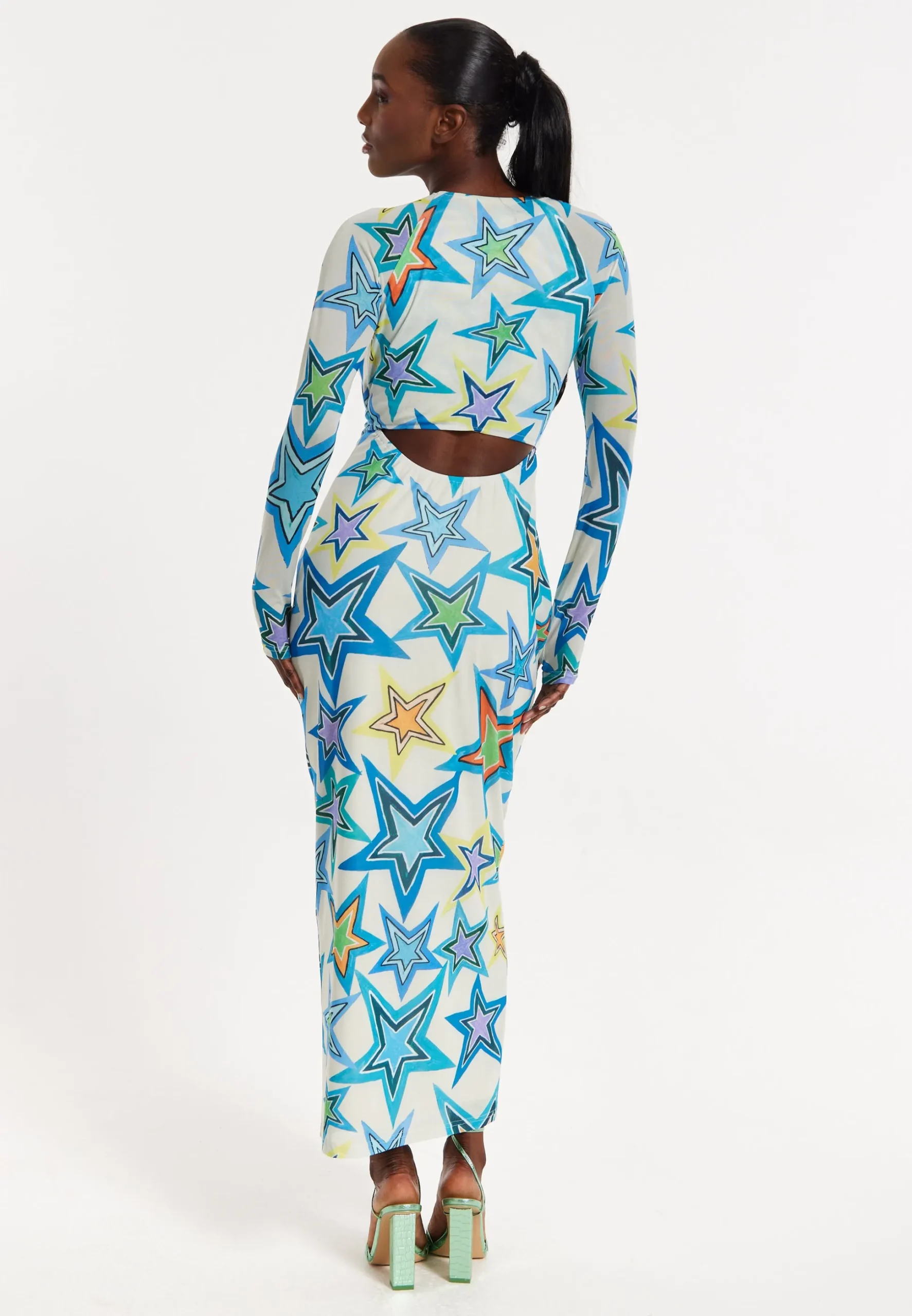 House of Holland Star Print Maxi Dress With Cut Out Details