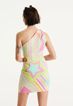 House Of Holland Star Print Mini Jersey Dress With Cut Out