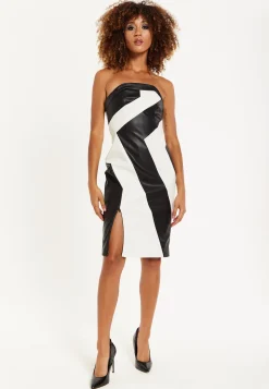 House of Holland Strapless Black and White Geometric Bodycon Leather M