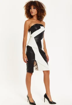 House of Holland Strapless Black and White Geometric Bodycon Leather M