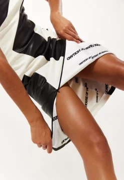 House of Holland Strapless Black and White Geometric Bodycon Leather M