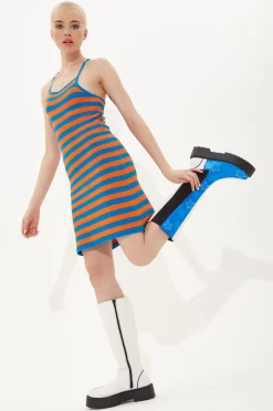 House of Holland Stripe Knitted Mini Dress in Blue and Orange