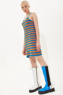House of Holland Stripe Knitted Mini Dress in Blue and Orange