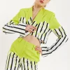 House Of Holland Stripe Monochrome Acid Green Splash Crop Blazer With
