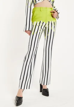 House Of Holland Stripe Monochrome Acid Green Splash Trousers