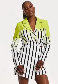 House Of Holland Stripe Monochrome Acid Green Splash Skort Playsuit