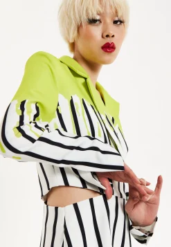 House Of Holland Stripe Monochrome Acid Green Splash Skort Playsuit