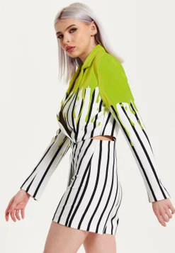 House Of Holland Stripe Monochrome Acid Green Splash Skort Playsuit