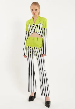 House Of Holland Stripe Monochrome Acid Green Splash Trousers