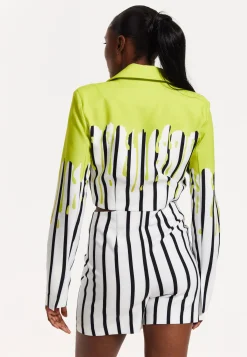 House Of Holland Stripe Monochrome Acid Green Splash Skort Playsuit