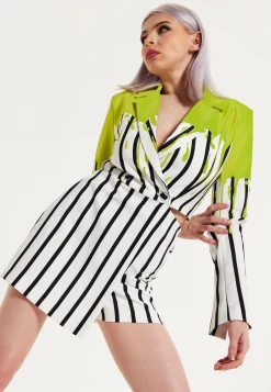 House Of Holland Stripe Monochrome Acid Green Splash Skort Playsuit