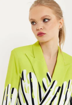 House Of Holland Stripe Monochrome Acid Green Splash Crop Blazer With