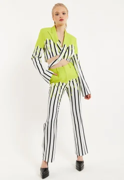 House Of Holland Stripe Monochrome Acid Green Splash Trousers