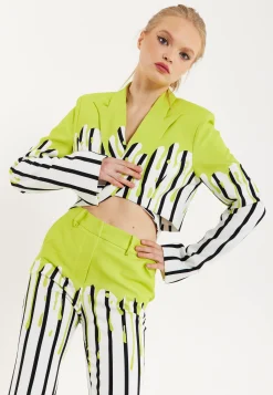 House Of Holland Stripe Monochrome Acid Green Splash Trousers