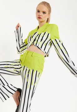 House Of Holland Stripe Monochrome Acid Green Splash Trousers