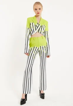 House Of Holland Stripe Monochrome Acid Green Splash Trousers