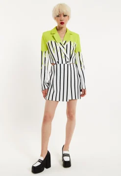 House Of Holland Stripe Monochrome Acid Green Splash Skort Playsuit
