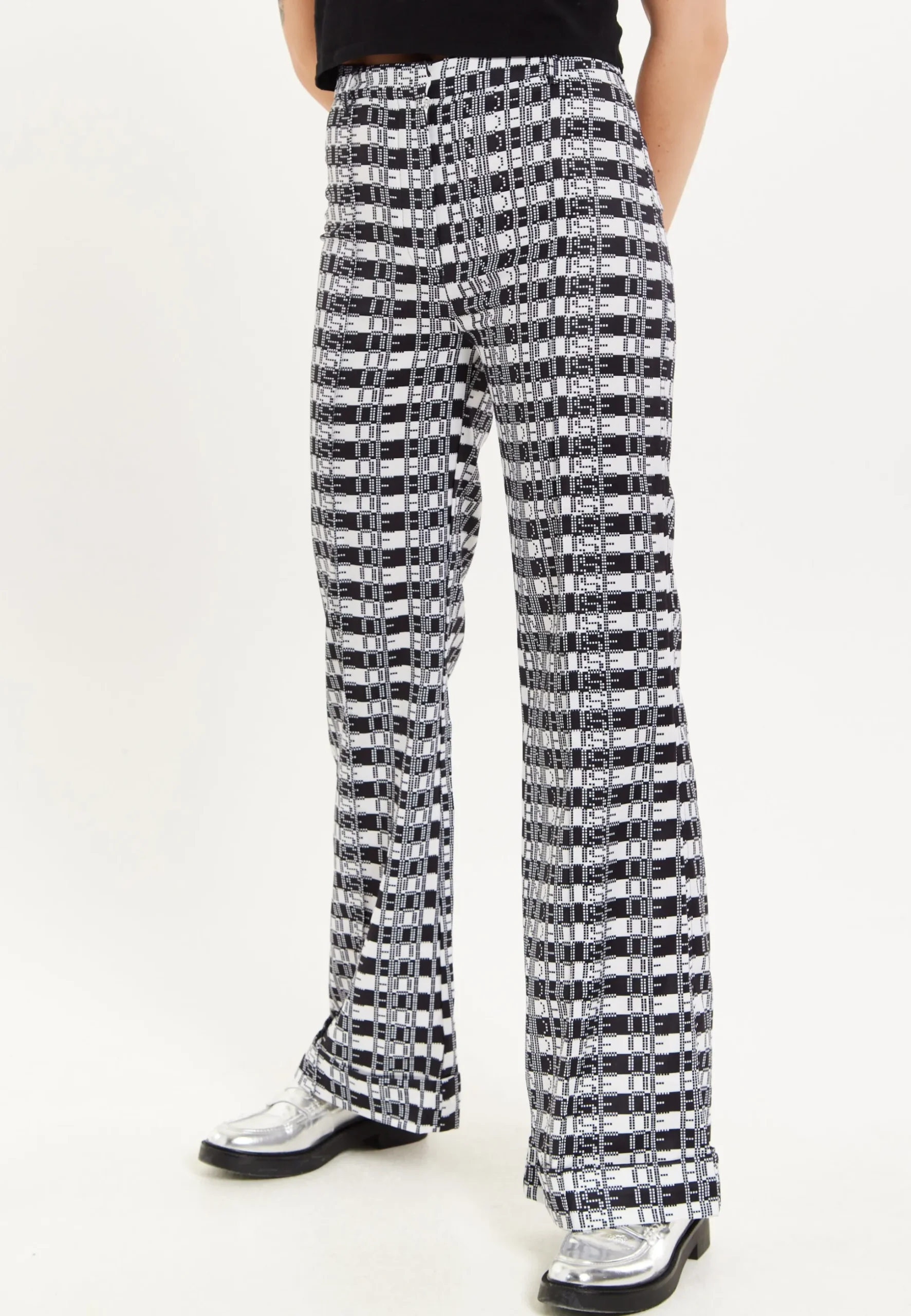 House Of Holland Striped and Logo Printed Trousers in Black and White