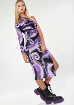 House Of Holland Swirl Print Dress In Purple