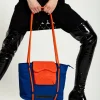 House Of Holland Tote Bag With Quilted Logo In Orange And Royal Blue