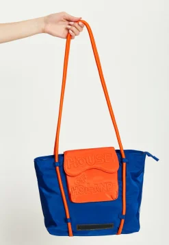House Of Holland Tote Bag With Quilted Logo In Orange And Royal Blue