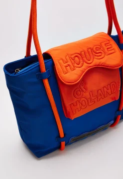 House Of Holland Tote Bag With Quilted Logo In Orange And Royal Blue