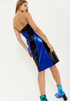 House Of Holland Two Colour Panel Leather Look Midi Dress