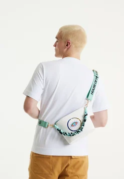House Of Holland White Crossbody Bag with Printed Logo and Plait Handl