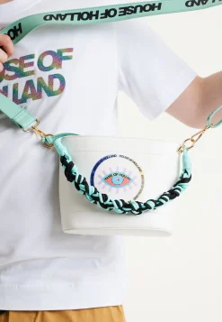 House Of Holland White Crossbody Bag with Printed Logo and Plait Handl