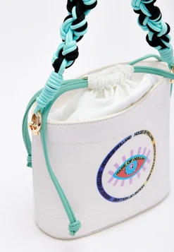 House Of Holland White Crossbody Bag with Printed Logo and Plait Handl