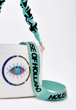House Of Holland White Crossbody Bag with Printed Logo and Plait Handl