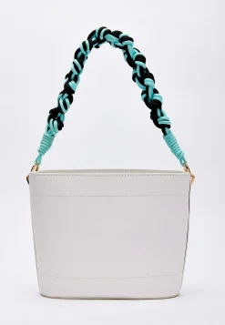 House Of Holland White Crossbody Bag with Printed Logo and Plait Handl