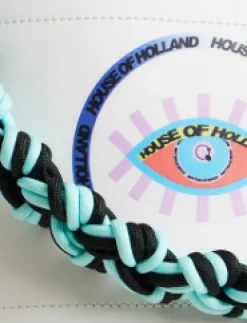 House Of Holland White Crossbody Bag with Printed Logo and Plait Handl