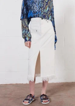 House of Holland White Denim Midi Skirt