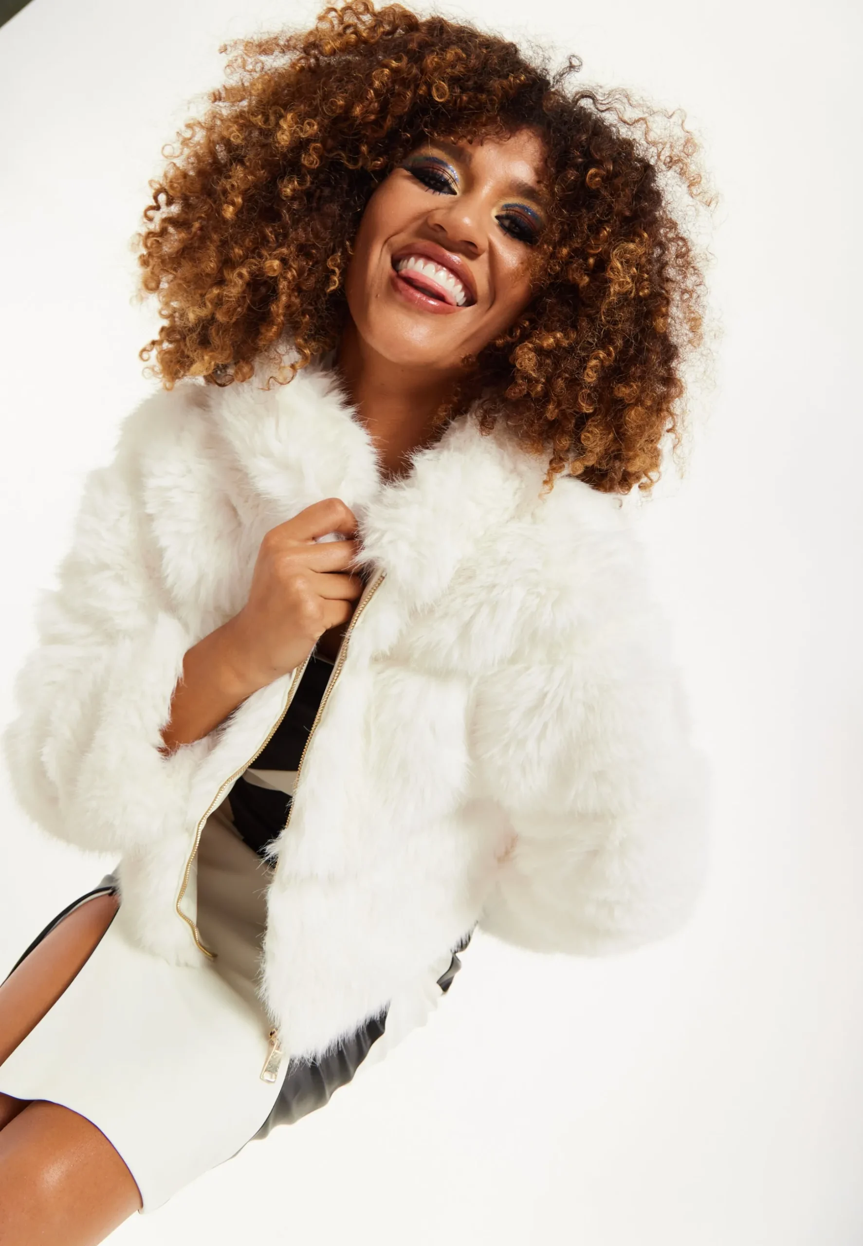 House of Holland White Faux Fur Cropped Jacket