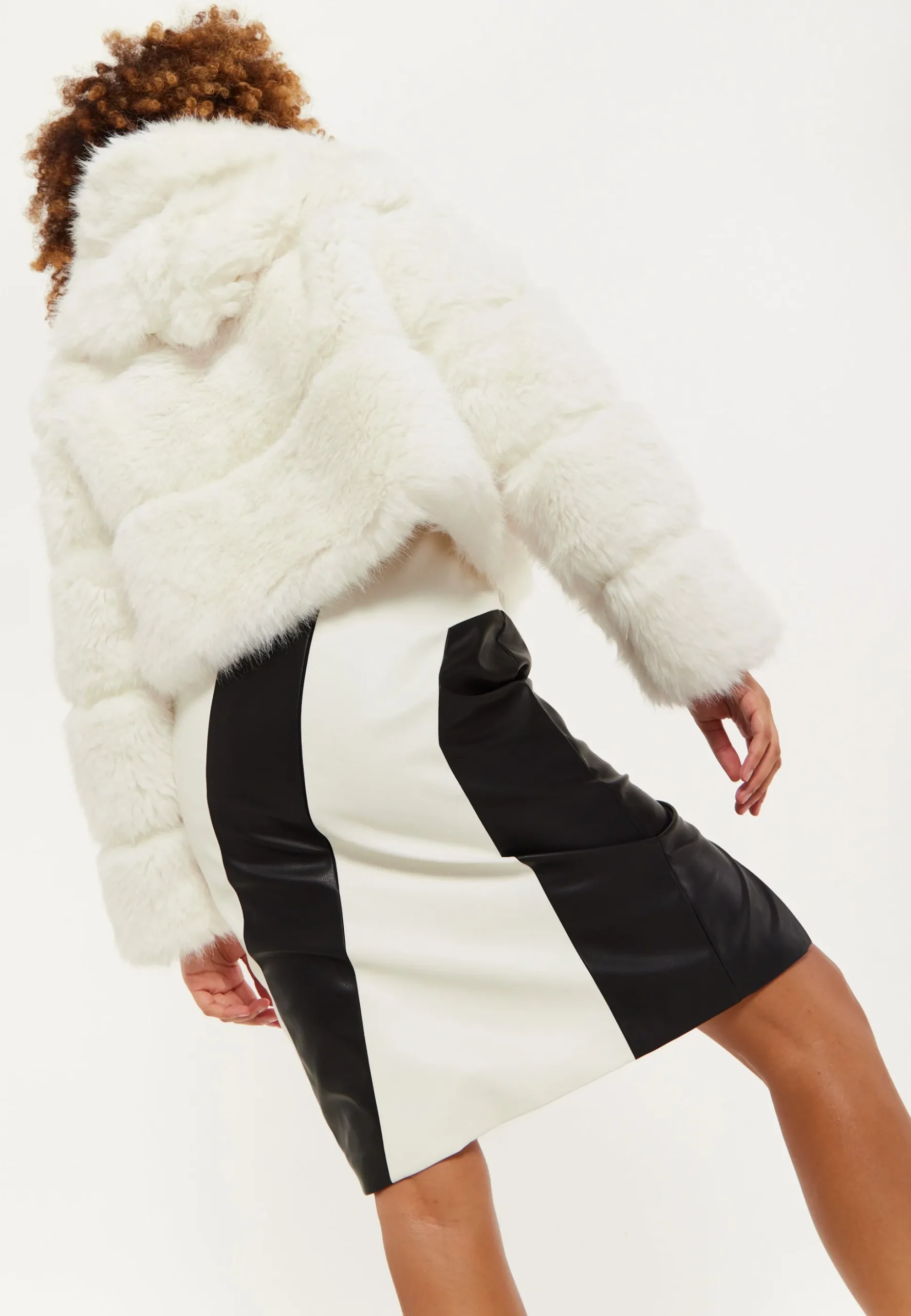 House of Holland White Faux Fur Cropped Jacket