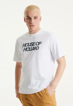 House of Holland White Laser Cut Transfer Printed T-shirt With A Shimm