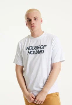 House of Holland White Laser Cut Transfer Printed T-shirt With A Shimm