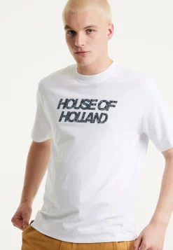 House of Holland White Laser Cut Transfer Printed T-shirt With A Shimm
