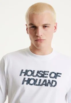 House of Holland White Laser Cut Transfer Printed T-shirt With A Shimm