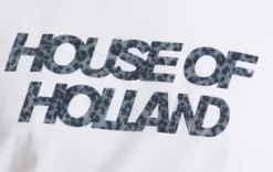 House of Holland White Laser Cut Transfer Printed T-shirt With A Shimm