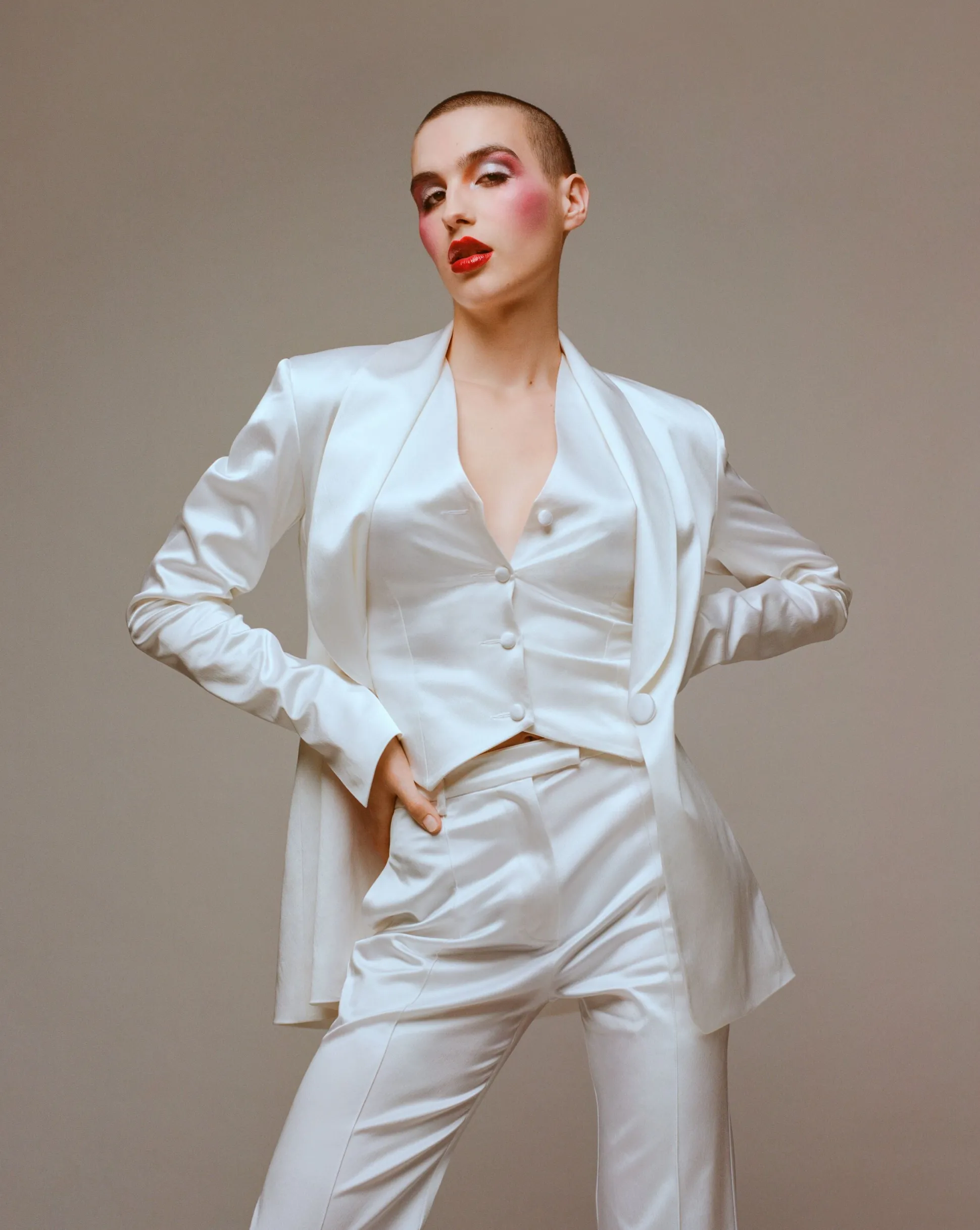 House of Holland White Satin Tailored Waistcoat
