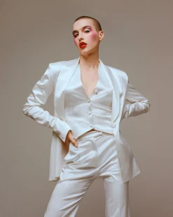 House of Holland White Satin Tailored Jacket