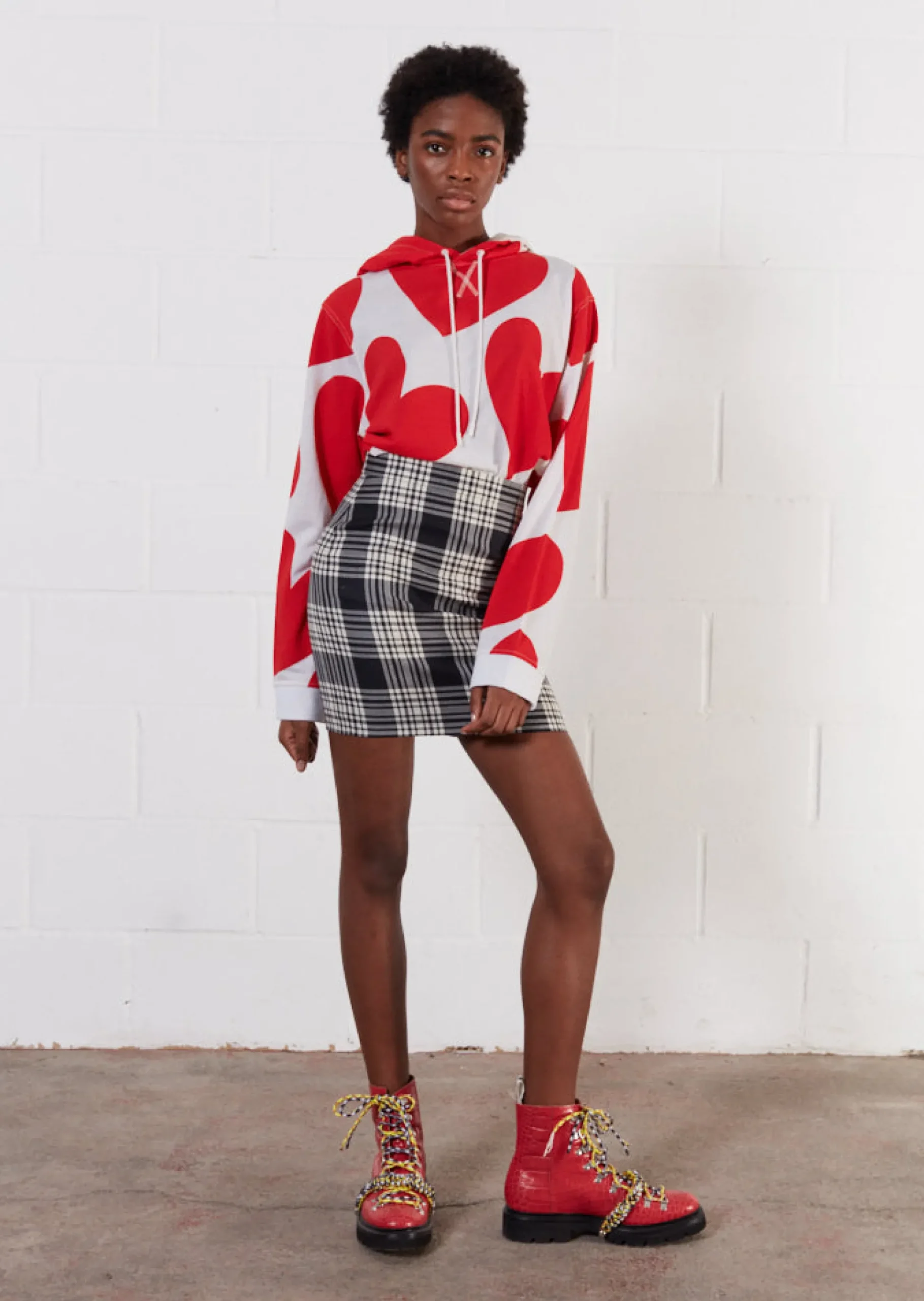 House of Holland Wool Black And White Check Mini Skirt