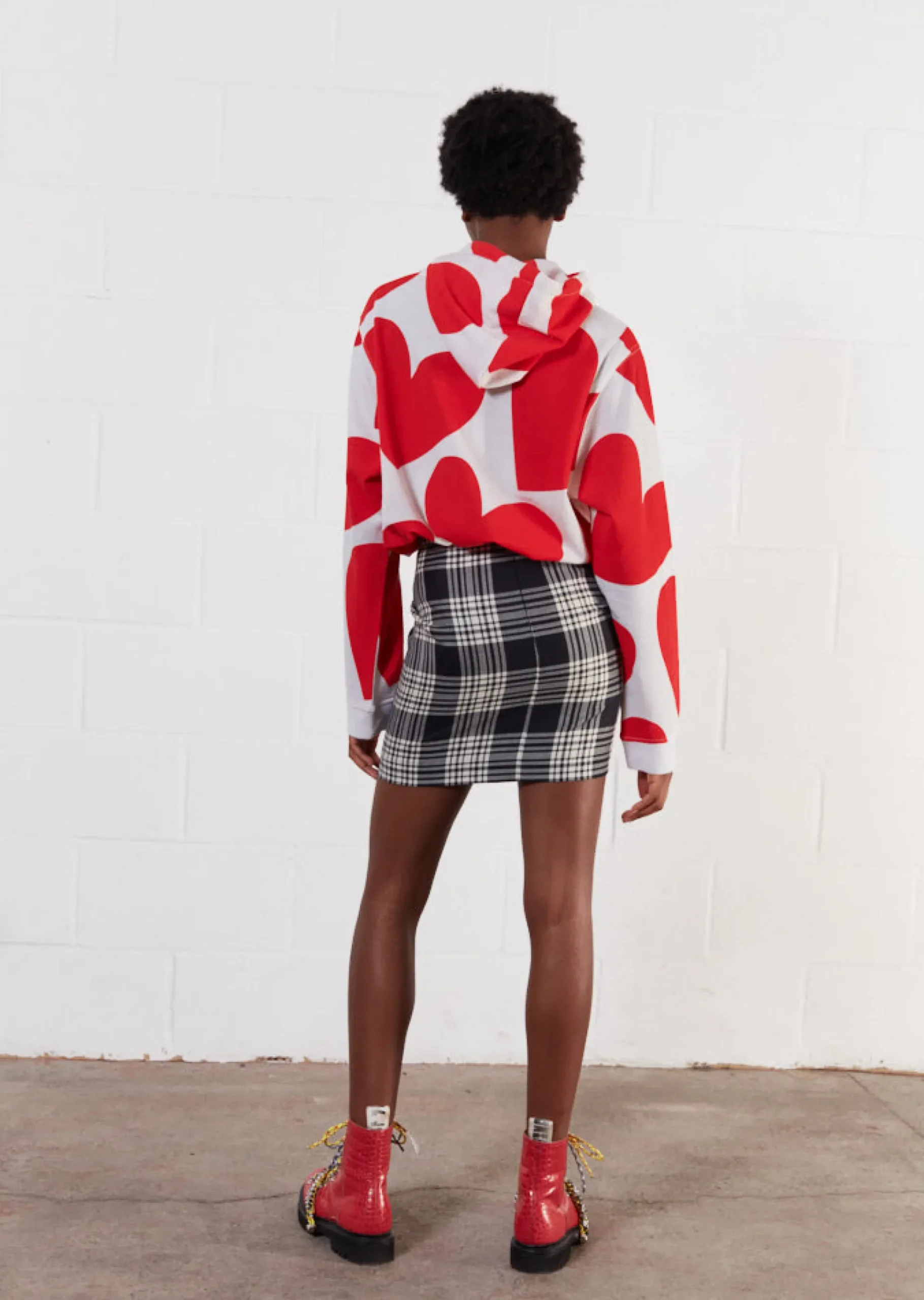House of Holland Wool Black And White Check Mini Skirt